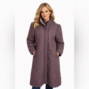 Vintage 80s Current Seen Quilted Long Coat | Mauve Plum Winter Jacket